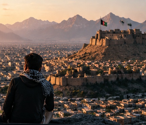 Afghan developer overlooking the mountains